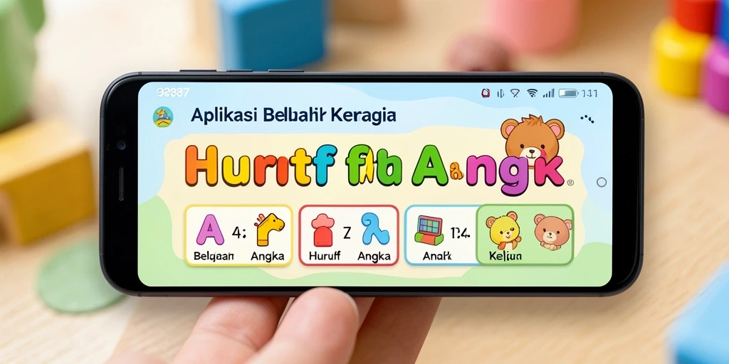 Tampilan antarmuka aplikasi Belajar Huruf Angka yang menarik dan interaktif.