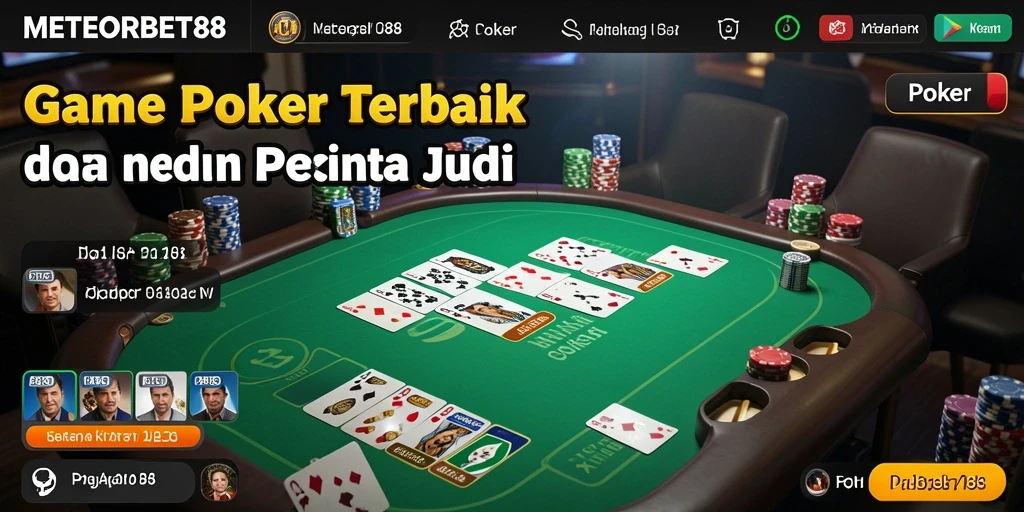 Screenshot utama METEORBET88 menunjukkan tampilan antarmuka Poker yang menarik.