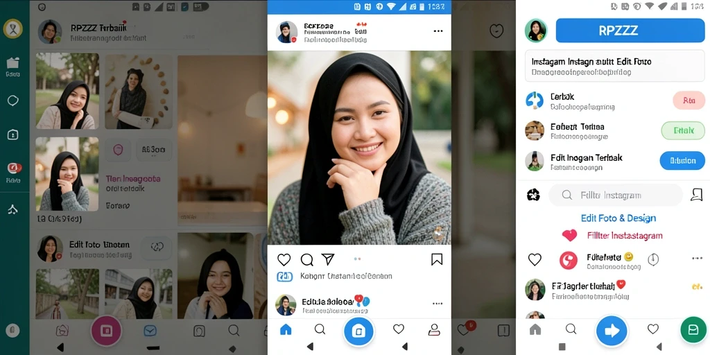 Screenshot antarmuka RPZZZ dengan beragam filter Instagram.